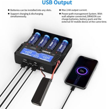 Зарядний пристрій для акумуляторів XTAR Dragon VP4L Plus 18650 21700 для літій-іонних акумуляторів 3,6 В/3,7 В, нікель-металгідридних акумуляторів 1,2 В типу AA/AAA та нікель-металгідридних акумуляторів 11,1 В 3S. Перевірте стан вашого акумулятора.