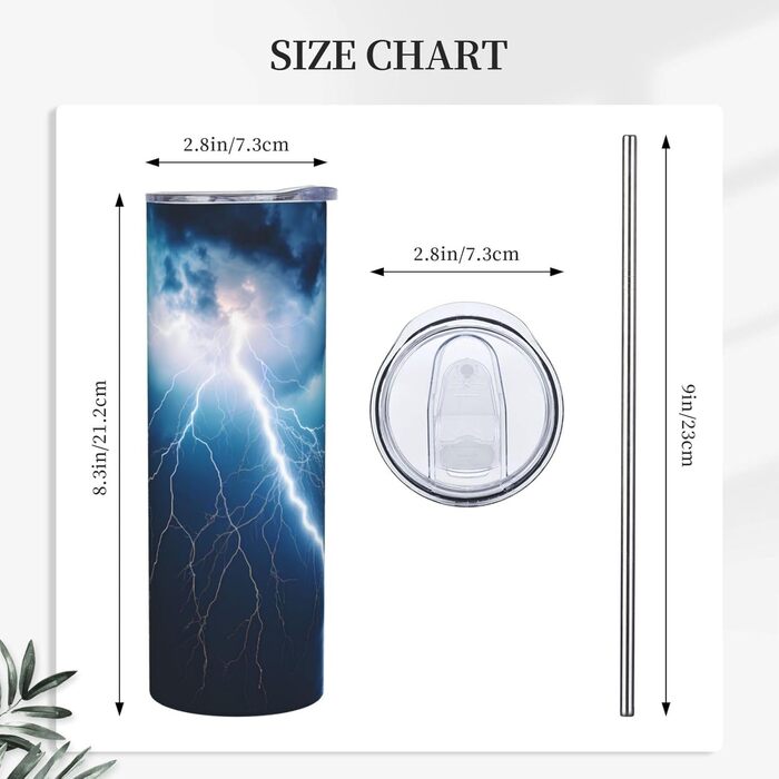 Кружка з прямою трубочкою, 590 мл, з принтом блискавок, підходить для кемпінгу, офісу та дому.