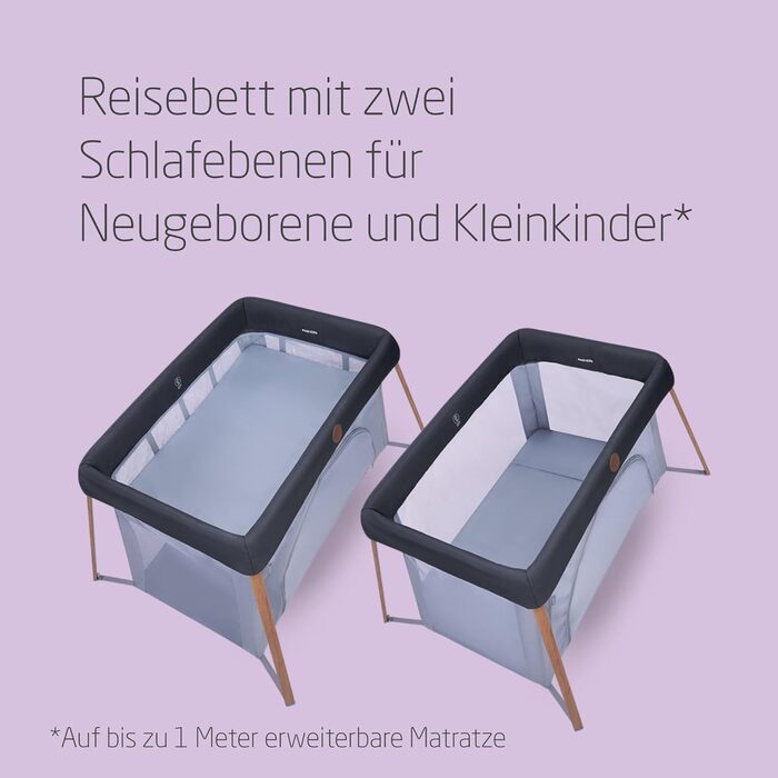 Дорожнє ліжечко 2-в-1 для немовлят, 0-3 роки, 0-15 кг, Компактне дорожнє ліжечко, 2 рівні, Бічне вікно, Складане та легке, Розширюваний матрац, Екологічно чисте, Essential Graphite Iris2 Essential Graphite, 2