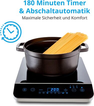 Індукційна конфорка MEDION / 2000 Вт / діапазон температур 60-240 C / 8 автоматичних програм / 10 рівнів потужності / LED-дисплей / MD 17595 / чорний