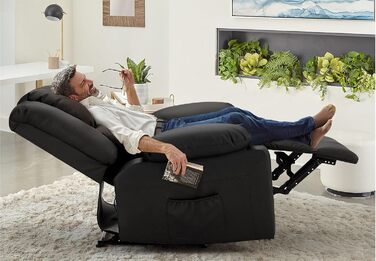 Крісло-реклайнер UNIONLINE з функцією відкидання, ергономічне крісло для телевізора, витримує навантаження до 150 кг, сучасне крісло зі штучної шкіри з ручним керуванням, бічні кишені, підставка для ніг (чорне)