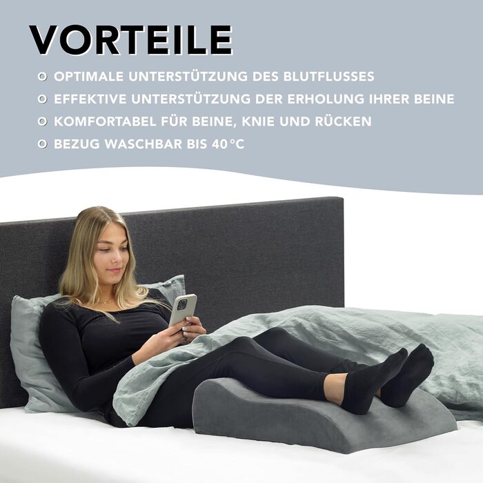 Подушка для підняття ніг XDREAM Ергономічна форма Забезпечує підтримку та полегшення Знімний чохол, який можна прати Сертифіковано Oeko-Tex Сірий антрацит