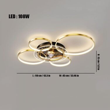 Вт світлодіодний стельовий світильник з можливістю регулювання, стельовий вентилятор зі світлодіодним підсвічуванням, регульованою