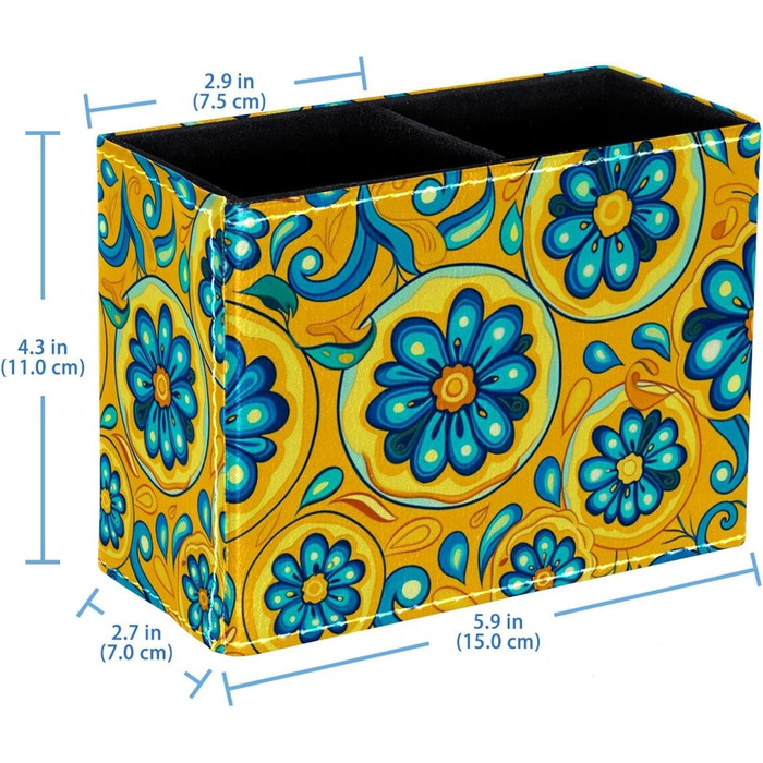 Органайзер для пензлів для макіяжу, Тримач для пензлика для макіяжу, Веганська шкіра, Кедді на пульті дистанційного керування, Етнічні мультяшні сукуленти, Канцелярське приладдя, Візерунок для настільного органайзера 7880