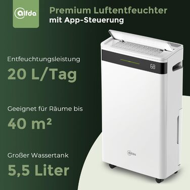Електричний осушувач повітря Alfda AEF2000W до 20 літрів на день з додатковим керуванням ,  в приміщенні до 40 м, з резервуаром для води 5,5 л, зі зливним шлангом