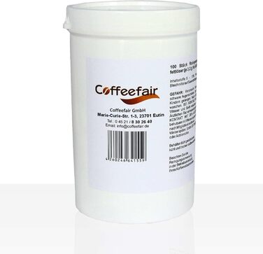 Таблетки для очищення кавомашини Coffeefair, 100 шт. x 3,2г, універсальні, інтенсивні та безпечні для матеріалів, сумісні з Jura, Saeco, Melitta, WMF, Bosch, Siemens, Delonghi, Miele