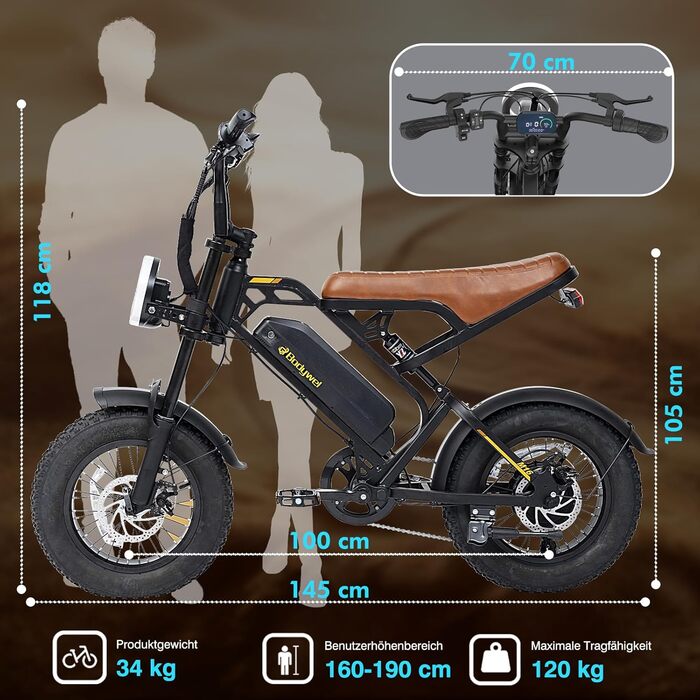 Електровелосипед Bodywel M16 для чоловіків та жінок, 16x4,0 дюймів, універсальний, для міських та гірських велосипедів, акумулятор 48 В 13 Аг, двигун 250 Вт, запас ходу 80 км (PAS), РК-дисплей, подвійне освітлення, повнопідвісний електровелосипед