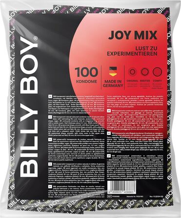 Презервативи BILLY BOY Joy Mix, 100 шт. 52 мм, 56 мм, 55 мм (62 мм зверху) 5 типів презервативів (1 x 100 шт. )