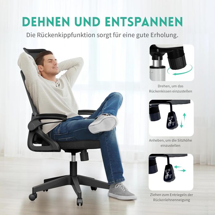 Ергономічне офісне крісло Storeo Imp, велике, сітка / тканина, чорне