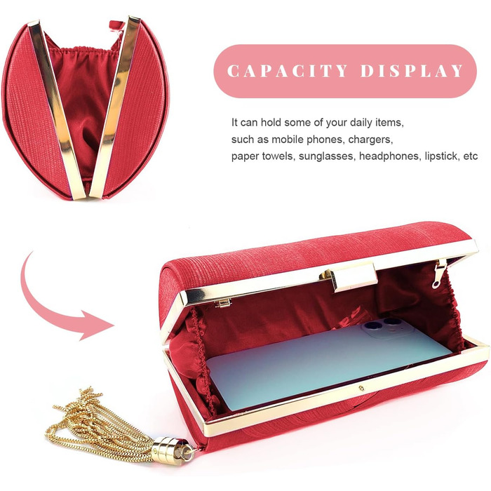 Елегантне сатеневе клатч-конверт для вечірок та особливих подій. Червона вечірня сумочка з пензликом для коктейлів, весіль та випускних.