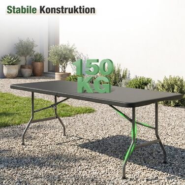 Складаний фуршетний стіл Sekey, пластик, 152x70 см Кемпінговий стіл з ручкою для перенесення, стіл для вечірки, розкладний стіл, садовий стіл для саду, патіо та балкону, складаний, 4 особи (чорний)