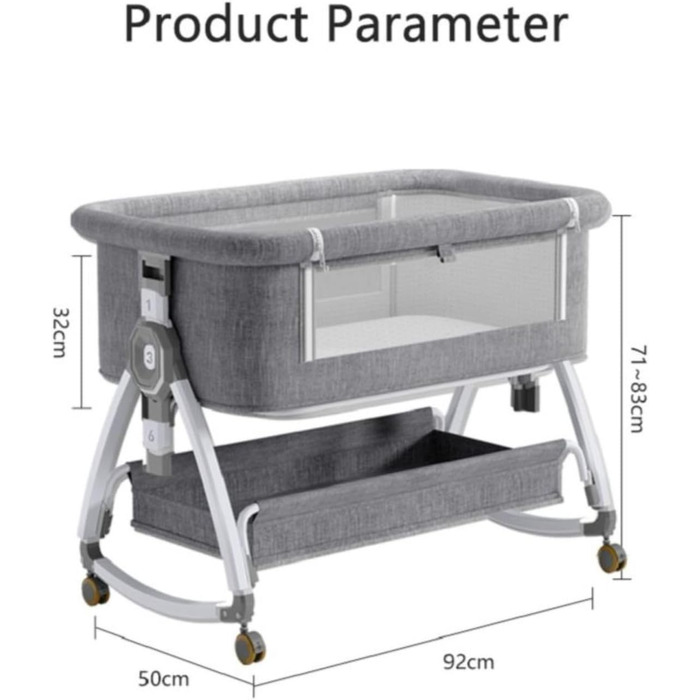 Дитяче ліжечко/дорожнє ліжечко GLOKID 3-в-1, дитячі ліжечка, з колесами, шестирівневе регулювання висоти, колиска, регулювання висоти та нахилу матраца (золотисто-сірий)