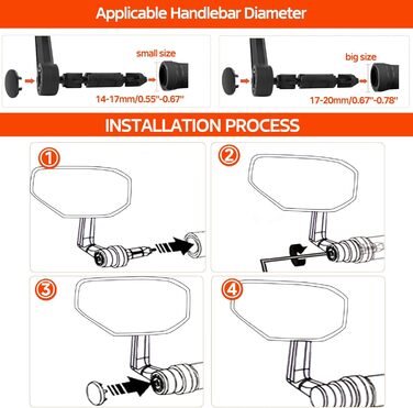 Велосипедні дзеркала, 2 шт., велосипедні дзеркала заднього виду для керма, велосипедні дзеркала зі скляними лінзами, стійкі до подряпин, великі велосипедні дзеркала заднього виду, дзеркала на торці керма для електровелосипедів, ліве та праве (14-20 мм), п