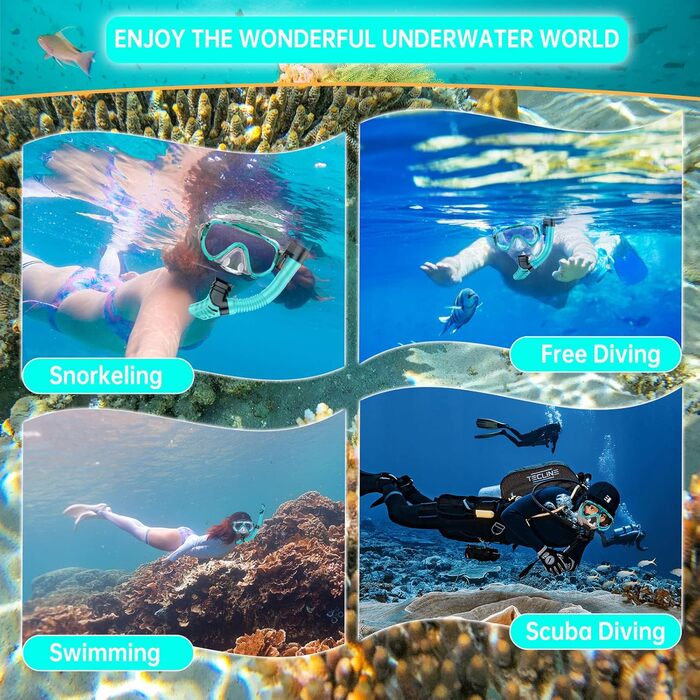 Маска для дайвінгу для дорослих, комплект для дорослої трубки з трубкою та маскою для дайвінгу, панорамна трубка із загартованого скла HD 180 із захистом від запотівання та протікання преміум-класу з сухим покриттям