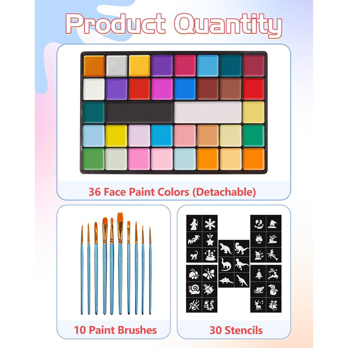 Палітра фарб для обличчя та тіла Lictin (36 кольорів)