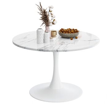 Сучасний круглий обідній стіл, простий обідній стіл для відпочинку, круглий стіл на підставці, бістро-стіл для сніданку на 2-4 особи, журнальний столик, договірний стіл для кухні, їдальні, вітальні та офісу (мармур, 80 см)