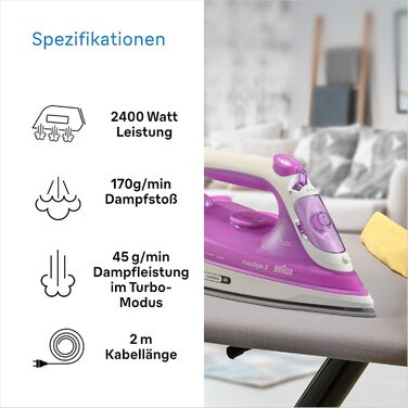 Парова праска з технологією FreeGlide 3D, підошва SuperCeramic, Ultimate FastClean, автоматичне відключення, вертикальна подача па