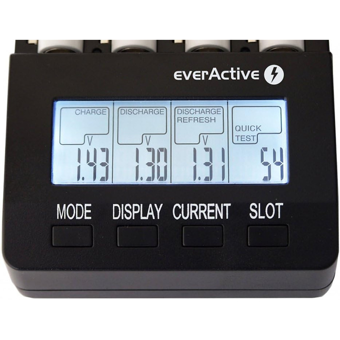 Зарядний пристрій everActive для 4 батарейок типу AAA, професійний та швидкий, РК-дисплей, тест ємності, тест внутрішнього опору, модель NC-3000