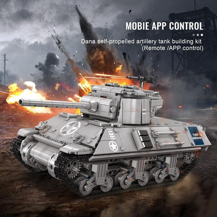 Військовий подарунок для дорослих Набір затискних блоків для танків, 20034 Technic Tank Building Blocks, 1057 Pieces M26 Remoteled