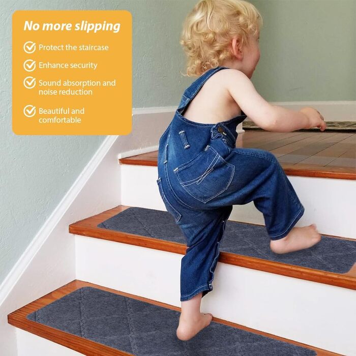 Килимки для сходів, протиковзкі килимки для сходів, самоклеючі килимки для сходів для внутрішнього використання, 15 шт. , захисний килимок для сходів для використання в приміщенні з дітьми, людьми похилого віку та собаками (темно-сірий)