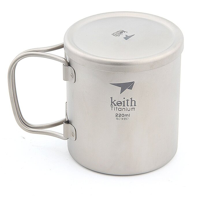 Мл-600 мл Двостінна титанова ізольована кружка з титановою кришкою, чашка для води, складна ручка, посуд для кемпінгу на свіжому повітрі, подорожей, столові прибори Ti3351-220 мл, 220
