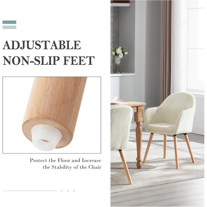 Обідні стільці WOLTU, комплект з , для спальні, кухні, вітальні, м&39які кухонні стільці, сучасні, з підлокітниками, ніжки з масиву дерева, вельветове сидіння, кремово-білий колір, комплект з