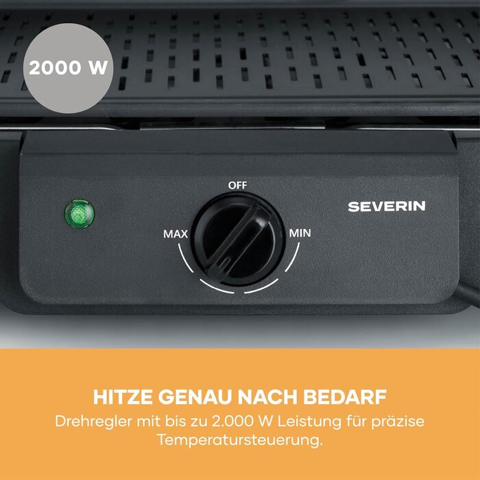 Настільний гриль Severin PG 8595 для дому та вулиці (кухня, балкон), 2000 Вт, 40-220C, 39x23 см, чорний