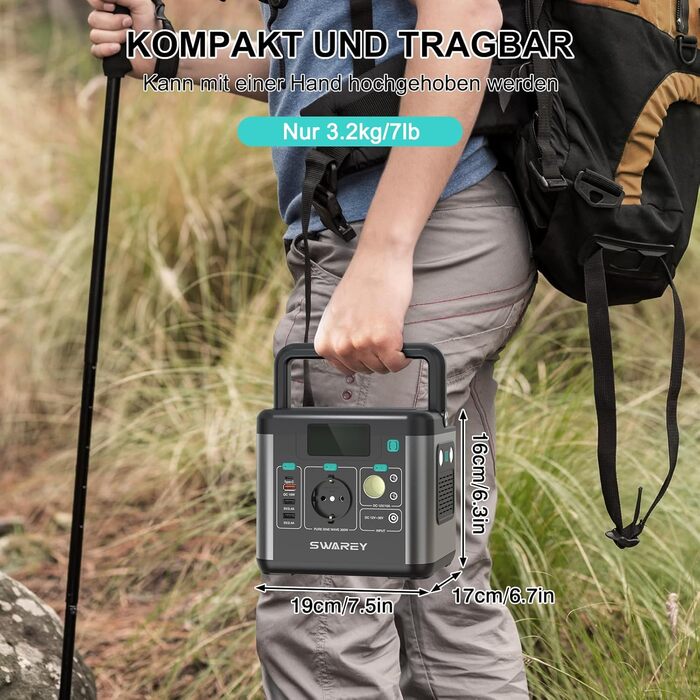 Портативна електростанція, сонячний генератор 222 Втгод, вихідна потужність змінного струму 300 Вт (пікова 600 Вт), порт USB-C 65 Вт, електростанція для кемпінгу, подорожей та кемперів