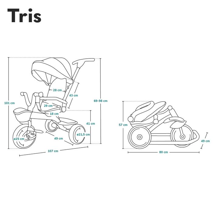 В1 триколісний велосипед і коляска, складається для дітей від 1,5 років до 25 кг, сидіння з функцією повороту на 180 градусів, рег