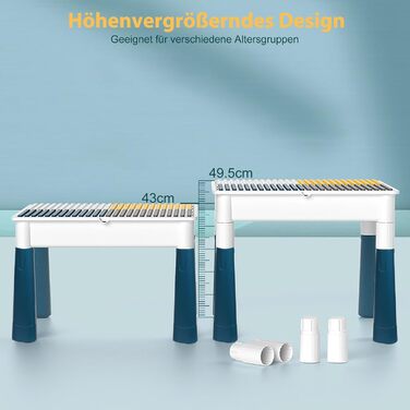 Дитячий стіл 7-в-1, комплект дитячого столу та стільця, стіл з будівельних блоків, багатофункціональний робочий стіл, розвивальна іграшка для розвитку дитини, двостороння стільниця (з 548 будівельними блоками)