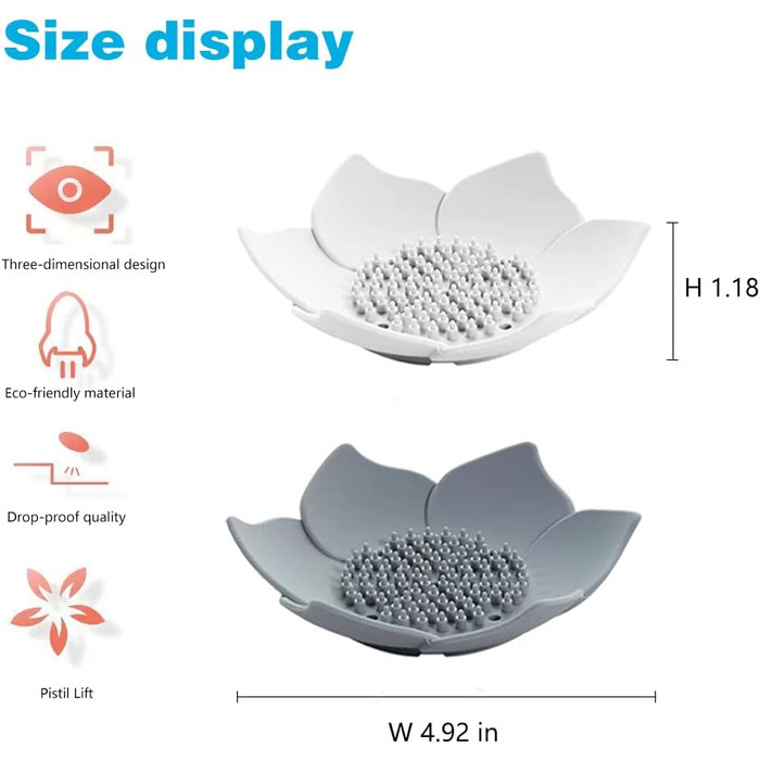 Каучукова мильниця з 2 частин зі зливом, мильниця для кухні, мильниця для душу, мильниця з пелюсткою (біла та сіра)