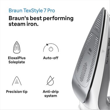 Парова праска Braun TexStyle 7 Pro SI 7149 WB - праска з підошвою Freeglide 3D, вертикальна подача пари, 2900 Вт, білий/чорний чор