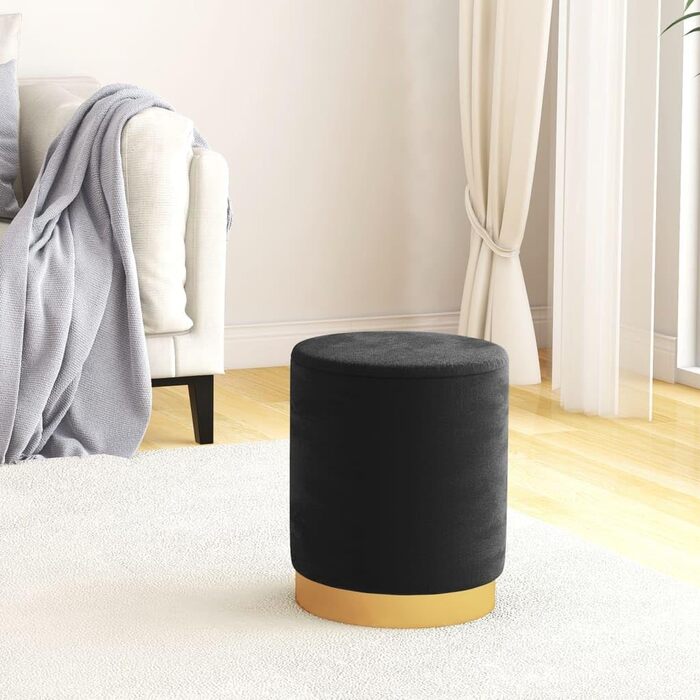 Круглий пуф для зберігання, м&39який пуф, пуф для ніг, круглий табурет, пуф, табурет з місцем для зберігання, вітальня, чорний оксамит, 31 x 37 см