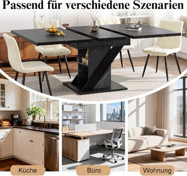 Розсувний обідній стіл з місцем для зберігання, ніжки столу для 4-6 осіб, обідній/кухонний стіл з характерним візерунком, дерев&39яний обідній стіл, розсувний, 110-140x80x75 см, чорний