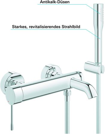 Змішувач для ванни та душу GROHE Essence з душовим набором (комплект з зворотним клапаном та автоматичним перемикачем), хром, 33628001