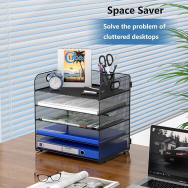 Настільний органайзер для листів 5 відділень Металевий лоток для документів A4 Лоток для паперу Тримач для журналів Аксесуар-органайзер для офісу, дому, школи, чорний