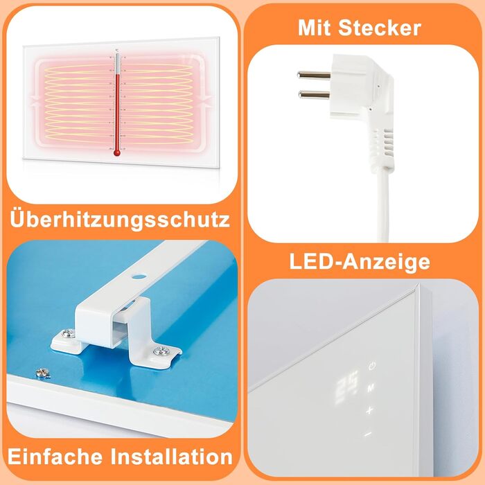 Інфрачервоний настінний обігрівач 450 Вт, настінний інфрачервоний обігрівач із захистом від перегріву та пультом дистанційного керування, 9-годинний таймер, тихий енергозберігаючий електричний обігрівач для спальні, ванної кімнати, офісу площею 10-15 м, 4