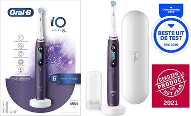 Електрична зубна щітка/електрична зубна щітка Oral-B iO Series 8, 6 режимів чищення для догляду за зубами, магнітна технологія, кольоровий дисплей і дорожній кейс, подарунок чоловіку/жінці, фіолетовий аметрін старий