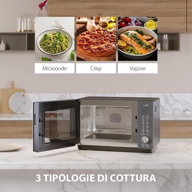 Окремо стояча мікрохвильова піч Розміри 46,8 см х 49 см х 32,5 см. Мікрохвильова піч 25 літрів з потужністю 800 Вт мікрохвильова піч і гриль 1300 Вт, сірий відтінок, мікрохвильова піч без плит., 259 SG