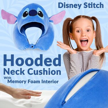 Подушка для подорожей Disney Stitch для дітей, підлітків і жінок, подушка для шиї з піни з ефектом памяті Літак (3D темно-синій)