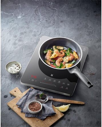 Одинарна індукційна плита мобільна, варильна поверхня до 28 см, індукційна плита 1 варильна поверхня, 8 рівнів, розпізнавання горщика, сенсорний дисплей, склокераміка, функція таймера, 2100 Вт одинарна