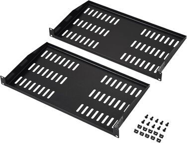 Полиця VEVOR 1U, 2 шт., для мережевої шафи, глибина 254 мм, вантажопідйомність 22,68 кг, для серверної стійки, вуглецева сталь, хороша циркуляція повітря для мережевої шафи або стійки для обладнання 482,6 мм, 1U-2 шт.