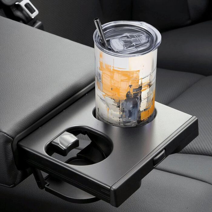 Кухоль з прямою трубочкою, 590 мл, сіро-жовтий, абстрактний художній дизайн, дорожній кухоль з принтом, підходить для кемпінгу, офісу та дому