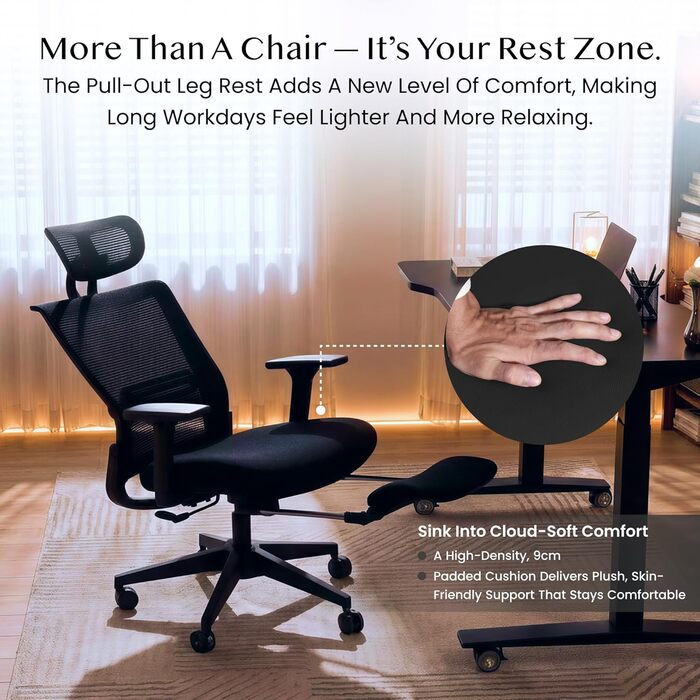 Ергономічне офісне крісло FLEXISPOT, Foldex, складне офісне крісло для невеликих приміщень з поперековою опорою, регульованими по висоті підлокітниками, 2D підголівником, стільці для дому з підставкою для ніг Panther