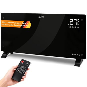 Електричний конвекторний обігрівач Citybee - скляний обігрівач з термостатом, енергозберігаючий, тихий, окремостоячий скляний конвектор - електричний радіатор з пультом дистанційного керування та сенсорним дисплеєм, таймер, 2000 Вт, до 30 м