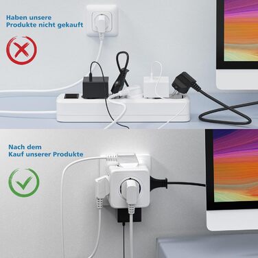 Багаторозетковий куб з кабелем, 5-ходовий розетковий куб з 5 розетками змінного струму, багаторозетковий кубічний адаптер 3680 Вт