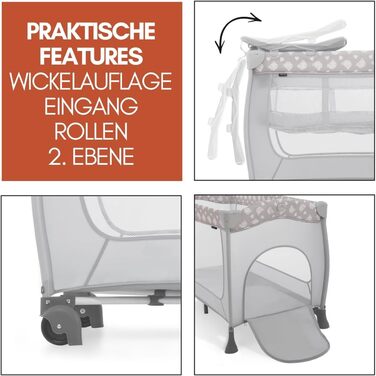 Дитяче ліжечко-дорожнє ліжечко hauck Sleep N Play Center з вкладишем для новонароджених, пеленальний килимок, матрац та простирадло на ремені Дитяче ліжечко-дорожнє, маленьке, складне, від народження до 15 кг - колір Teddy Grey