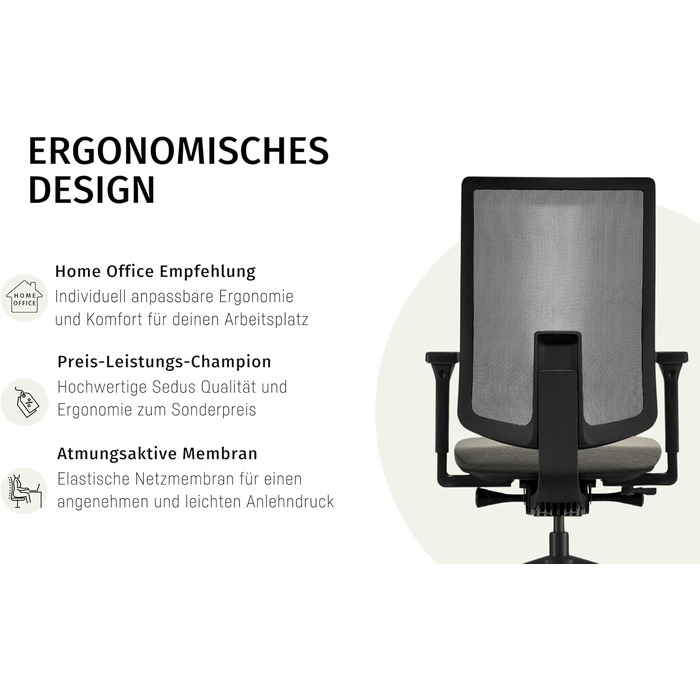 Ергономічне офісне крісло, сітчаста мембрана, антрацит, регульована висота Антрацит Базовий, 2