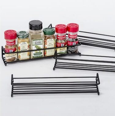 Металева підставка для спецій GEEDIAR - Підвісна кухонна полиця з 4 предметів, самоклеюча підставка для спецій (не потребує свердління) для стін, кухонних шаф, дверцят кухонних шаф, декоративних предметів, стільниць, 29 x 6,35 x 6 см, чорна