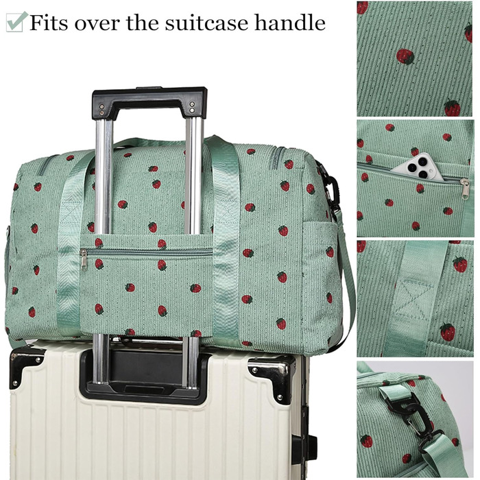 Спортивна сумка для дітей, дорожня сумка для дівчаток та жінок з відділенням для взуття та відділенням для вологи, вельветова сумка для плавання, дорожня сумка для вихідного дня, дизайн полуниці, сумка для ручної поклажі, пляжна сумка для подорожей, фітне